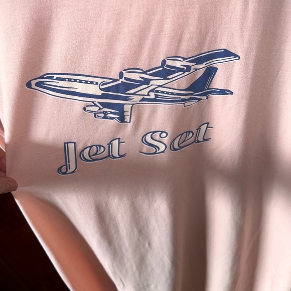 Lularoe 2X pink with blue‎ trim Liv graphic T. “ Jet Set” airplane graphic. NWT - Picture 4 of 8